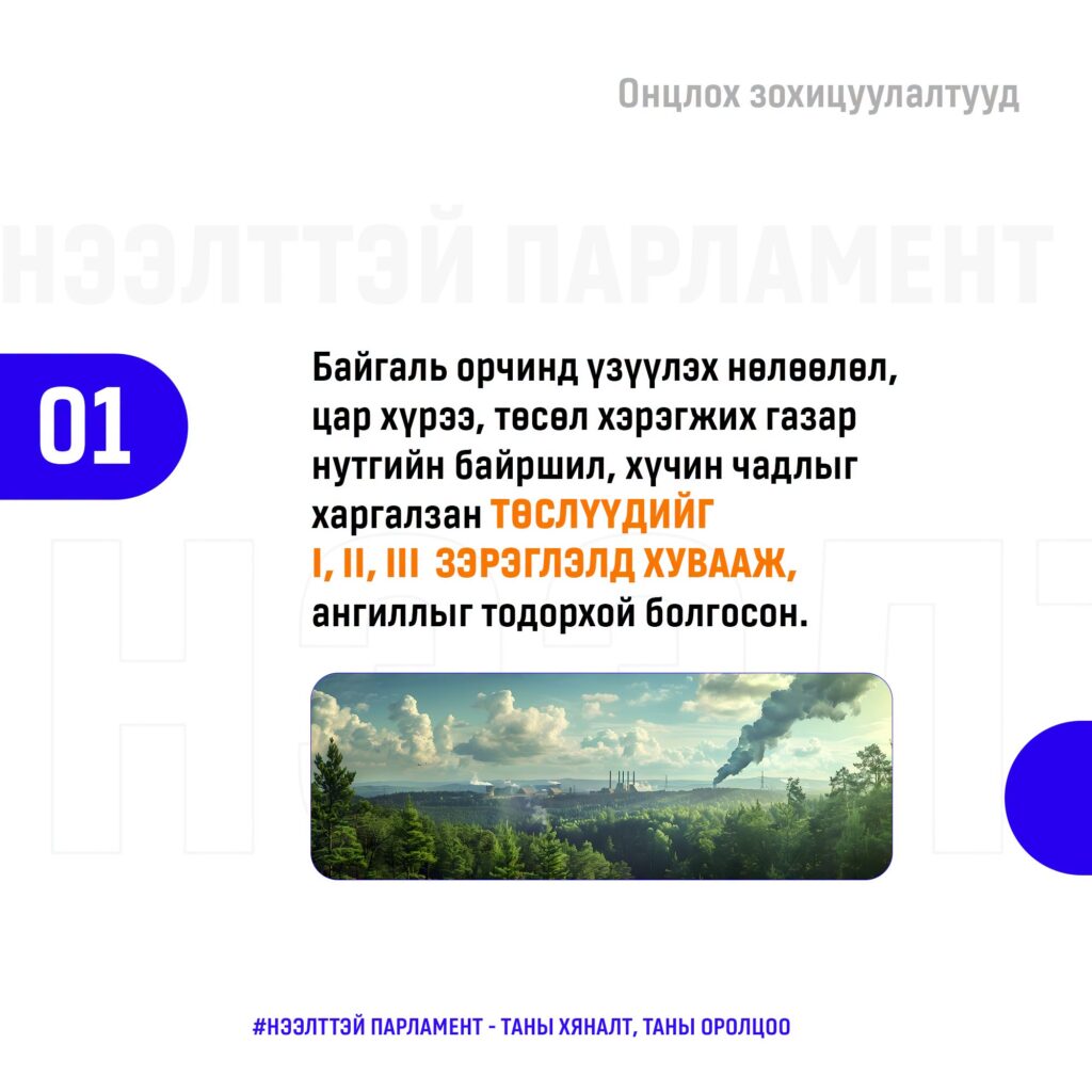 УИХ: Байгаль орчинд үзүүлэх нөлөөлөл, цар хүрээ, төсөл хэрэгжих газар нутгийн байршил, хүчин чадлыг харгалзан төслүүдийг зэрэглэлд хувааж, ангиллыг тодорхой болголоо